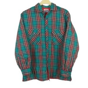 Dickies Plaid Cotton Quilted Lined Shirt Jacket Size Medium Shacket Green Teal